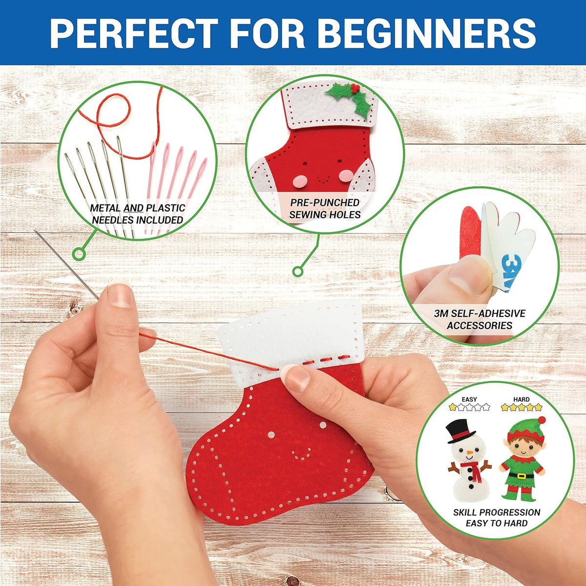 Craftorama Kit de costura para niños, divertido y educativo juego de manualidades de Navidad para niños y niñas de 7 a 12 años, cose tu propio conjunto de manualidades de fieltro navideño para