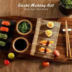 Delamu Kit de fabricación de sushi, kit de rodillo de bazooker 22 en 1 con alfombrillas de bambú, cuchillo de chef, molde de arroz para sushi triángulo/nigiri/gunkan, palillos, platos de salsa, esparcidor de arroz, guía del usuario (idioma español no