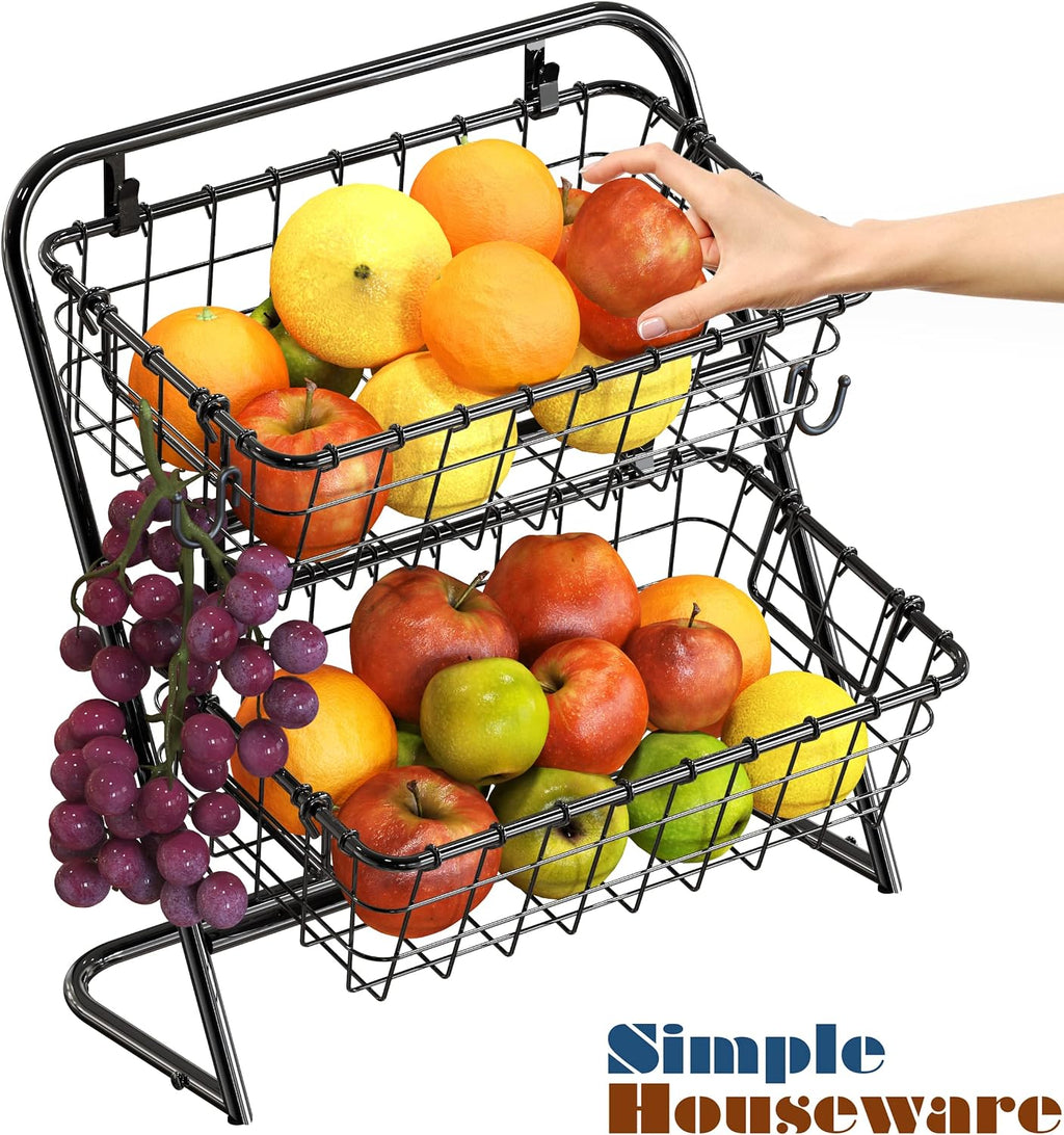 Simple Houseware Soporte rígido de 2 niveles para cesta de mercado, color negro