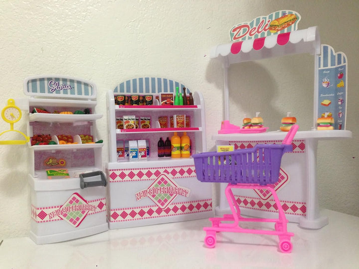 Casa de muñecas tamaño Barbie, muebles supermercado, carrito de la...