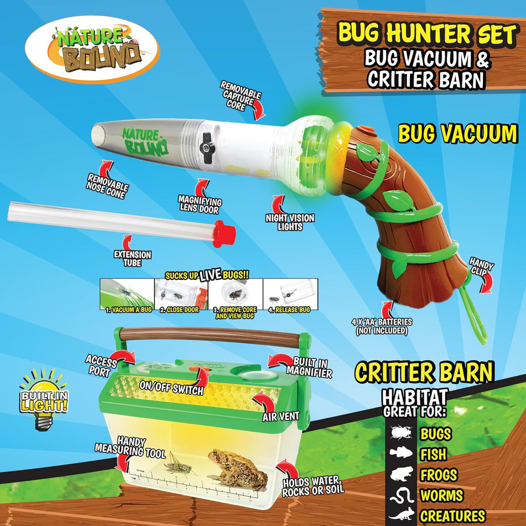 Nature Bound - Juguete atrapa insectos, aspiradora ecológica para atrapar y liberar, para interiores y exteriores, de 3 a 12 años, verde, kit completo para niños, incluye núcleo de captura con lupa