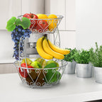 Simple Houseware Cesta de frutas de 2 niveles para encimera, color cromado