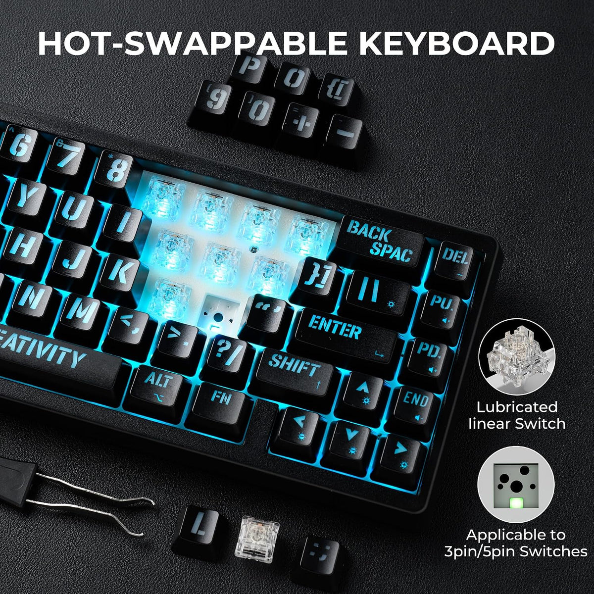 x XVX M67 Teclado inalámbrico 60% por ciento, teclado topográfico Q...