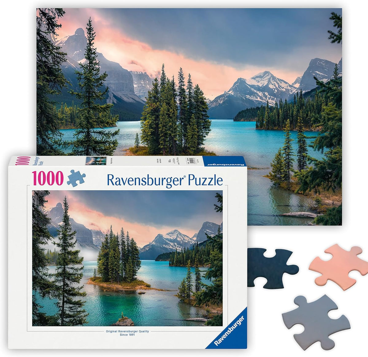 Ravensburger - Maligne Lake, Canadá - Rompecabezas de 1000 piezas - Con impresionantes montañas, agua viva, árboles de hoja perenne y más - Enmarcable - Calidad premium - Rompecabezas para adultos