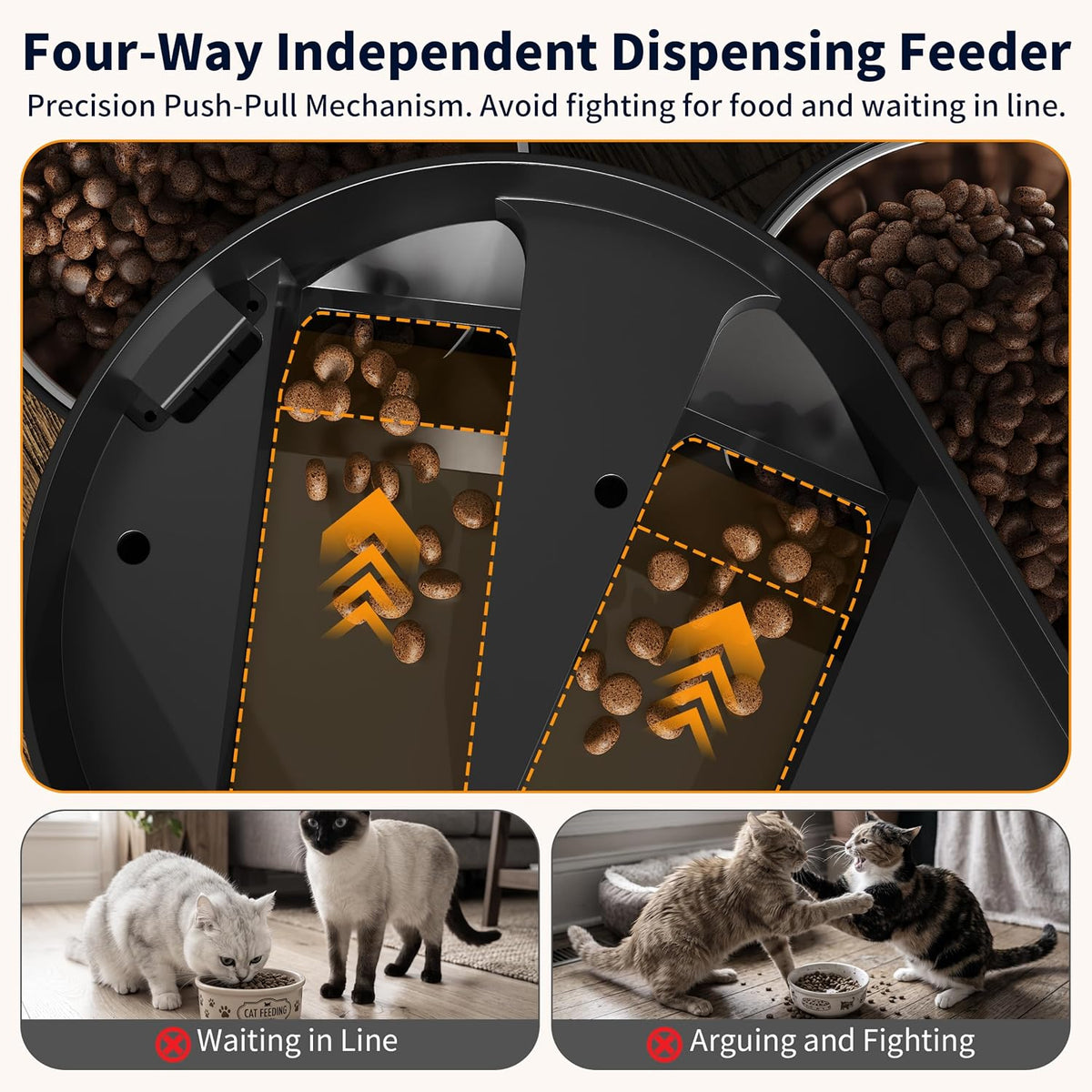 Comedero automático para gatos múltiples con 4 cuencos de acero