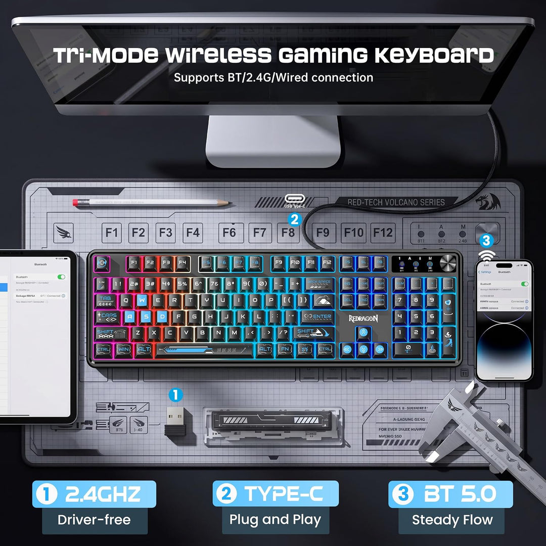 Redragon RM104 Teclado inalámbrico para juegos con perilla, teclado...