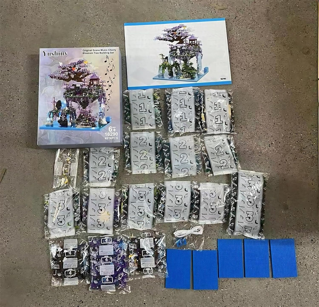 Yushinv Juego de construcción de árbol de cerezo en flor con caja, 4574 piezas, música de escena original, casa de árbol de Sakura japonesa (tipo: sinfonía), kit de construcción de luces de árbol