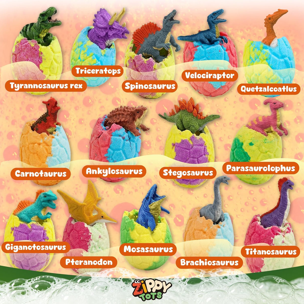 Juego de bombas de baño de huevos de dinosaurio, paquete de 14 chispas sorpresa con juguete oculto en el interior, bombas de baño para niños pequeños y niñas, regalo divertido no tóxico para