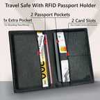 2 Portapasaportes - Esenciales de viaje, billetera con bloqueo RFID, organizador de tarjetas de crédito, accesorio de cobertura delgada para hombres y mujeres, Negro, Talla única