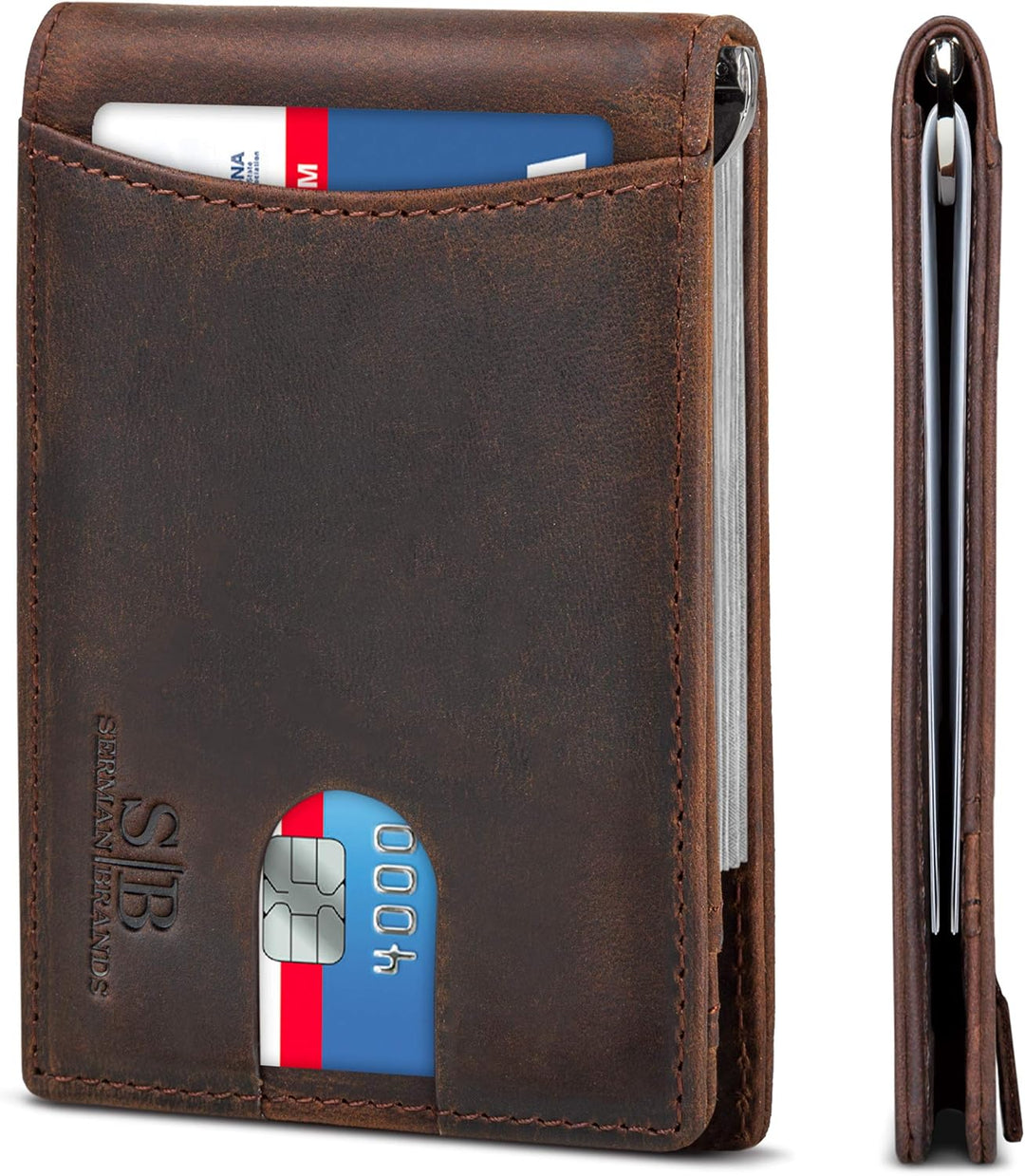 SERMAN BRANDS RFID Blocking Slim Bifold Genuine Leather Minimalist...