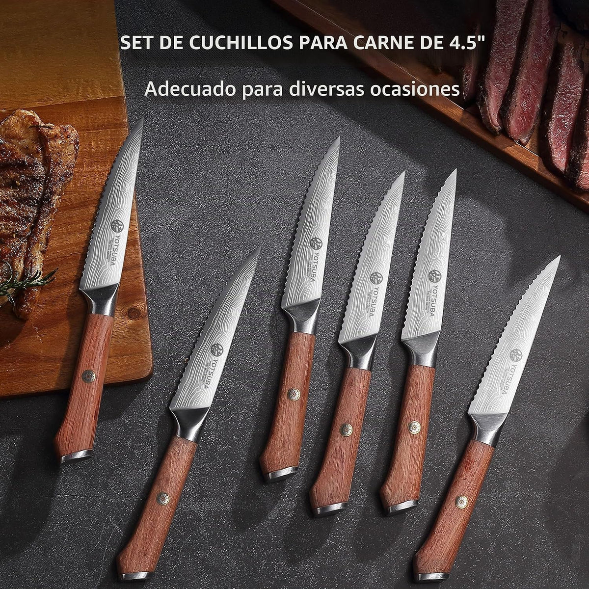 Juego de 6 Cuchillos para Filetear YOTSUBA con Larga Espiga y Mango de Madera de Etiro