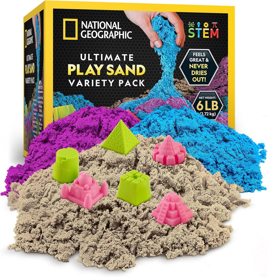 National Geographic Moon Sand - Juego sensorial de 6 libras con moldes de