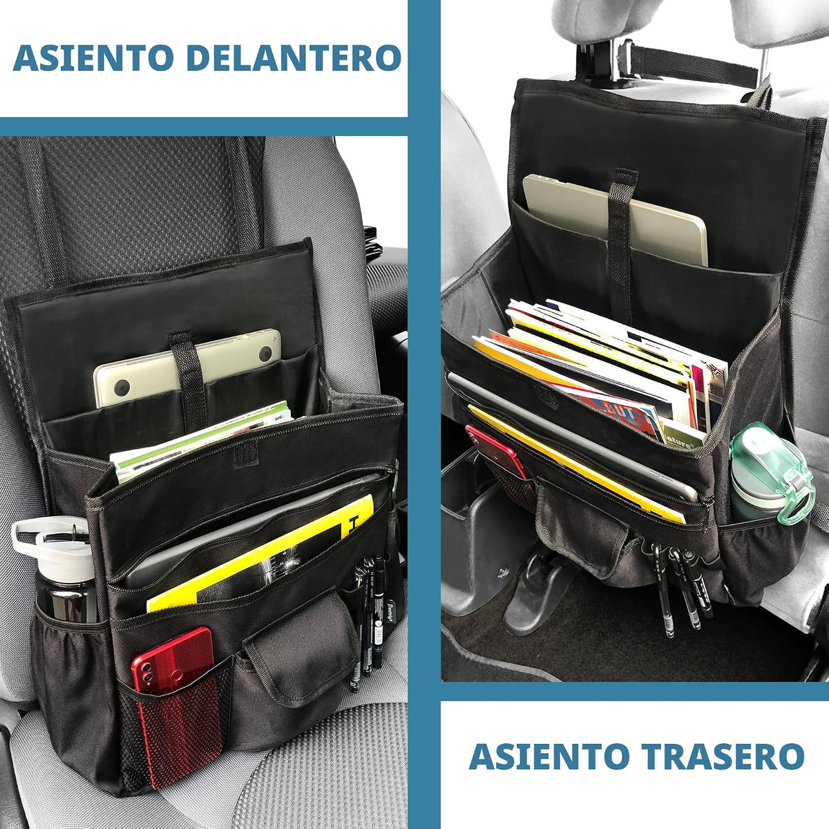 Elantrip Organizador de asiento delantero de automóvil, almacenamiento de asiento trasero con correas ajustables, organizadores de asiento de camión para entrega, archivo de oficina, asiento de