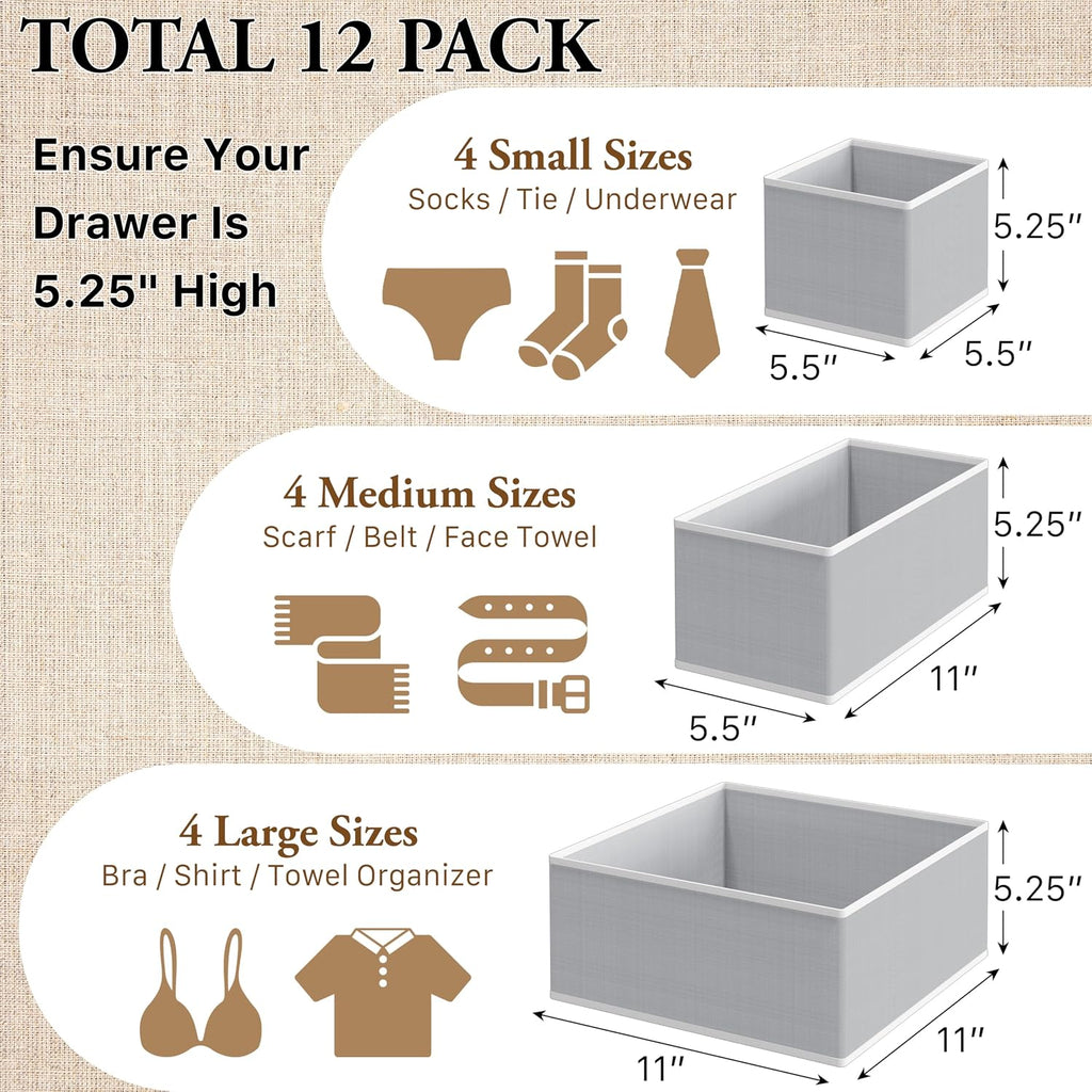 Simple Houseware Organizador plegable para cajones y contenedor para almacenar, juego de 12, gris