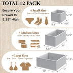 Simple Houseware Organizador plegable para cajones y contenedor para almacenar, juego de 12, gris