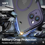 ImpactStrong Protector magnético diseñado para iPhone 15 [protección de cámara] [prueba de caídas de grado militar] [compatible con MagSafe] Funda delgada translúcida mate (6.1 pulgadas), color morado oscuro
