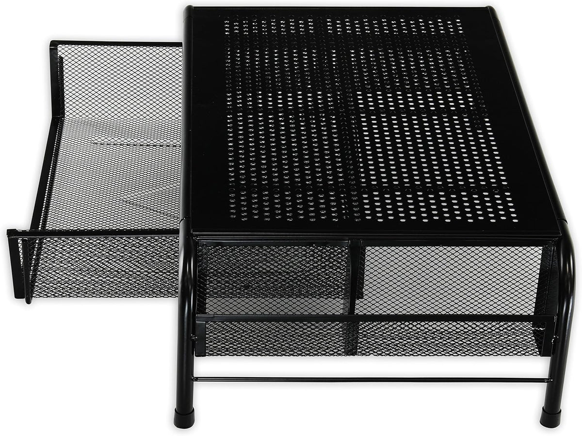 SimpleHouseware. Soporte elevador de escritorio de metal con cajón organizador, Negro Paquete de 2