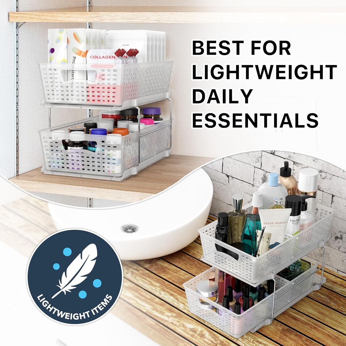 Simple Houseware Organizador Extraíble de 2 Niveles para Debajo del Fregadero, Transparente