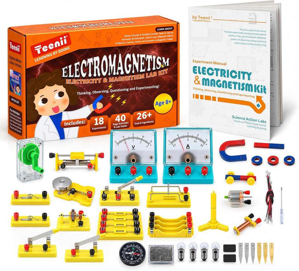Teenii Kit de electricidad y magnetismo para niños, experimentos científicos STEM con circuitos eléctricos, juguete educativo de física, juego de descubrimiento científico para niños y niñas de 8 años, 50 piezas