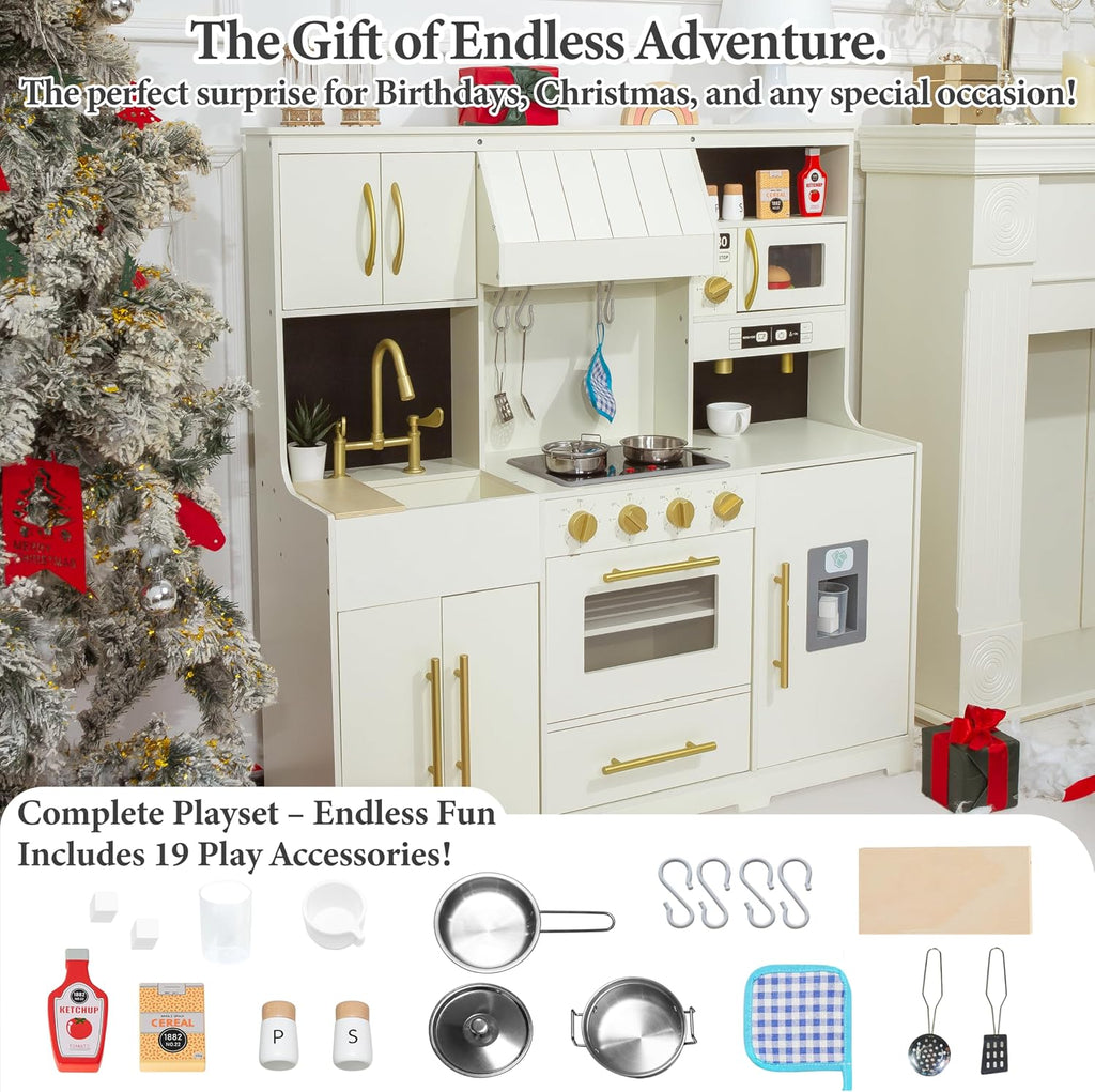 Cocina de madera para niños con luces y sonidos, diseño moderno