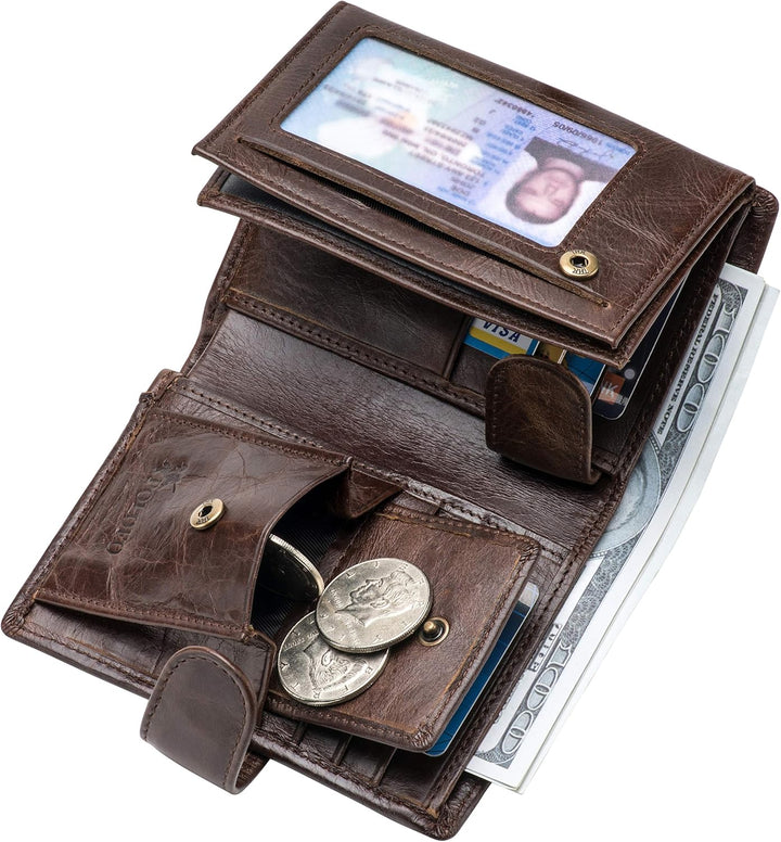 POKOFO Billetera grande de cuero genuino con bloqueo RFID, tarjeter...