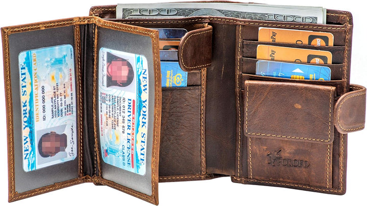 POKOFO Billetera grande de cuero genuino con bloqueo RFID, tarjeter...