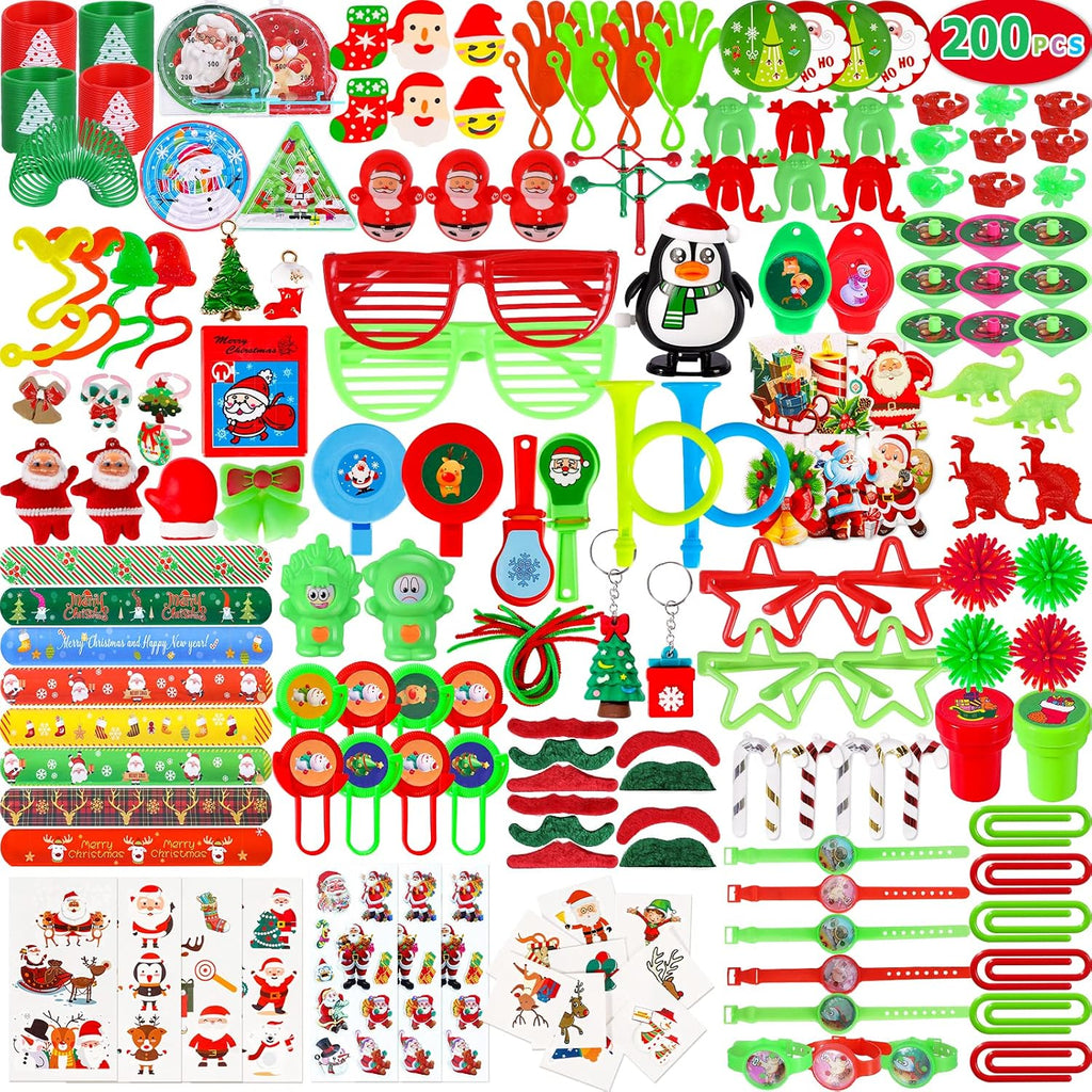200 piezas de surtido de juguetes de recuerdos de fiesta de Navidad para niños, rellenos de calcetines, regalos de fiesta de cumpleaños, premios de carnaval, rellenos de bolsas de regalo, rellenos de