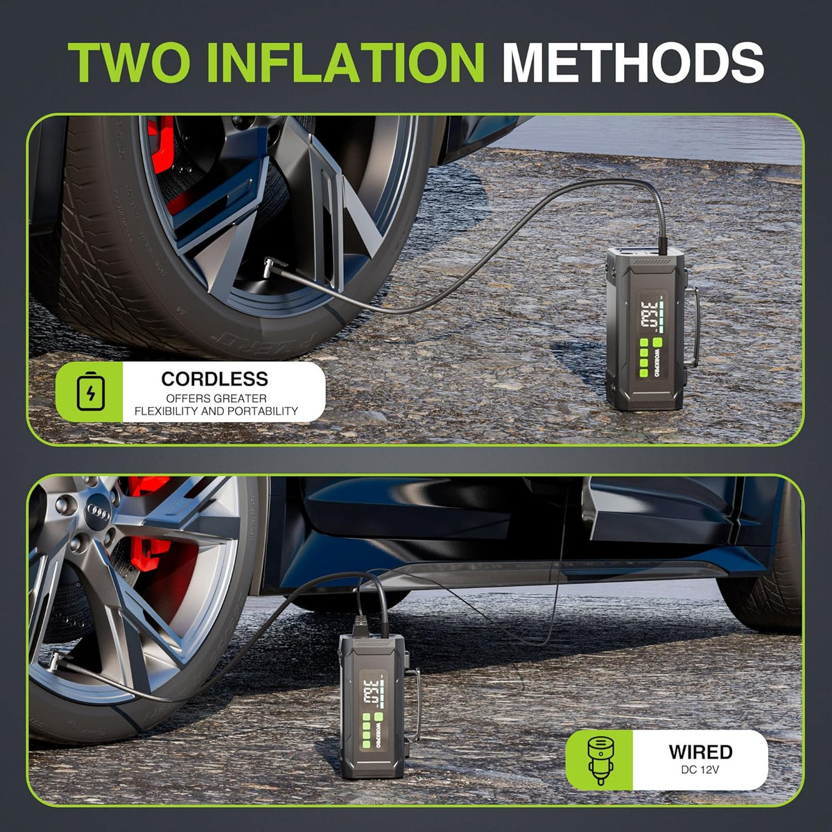 WORKPRO Inflador de neumáticos compresor de aire portátil, bomba de...