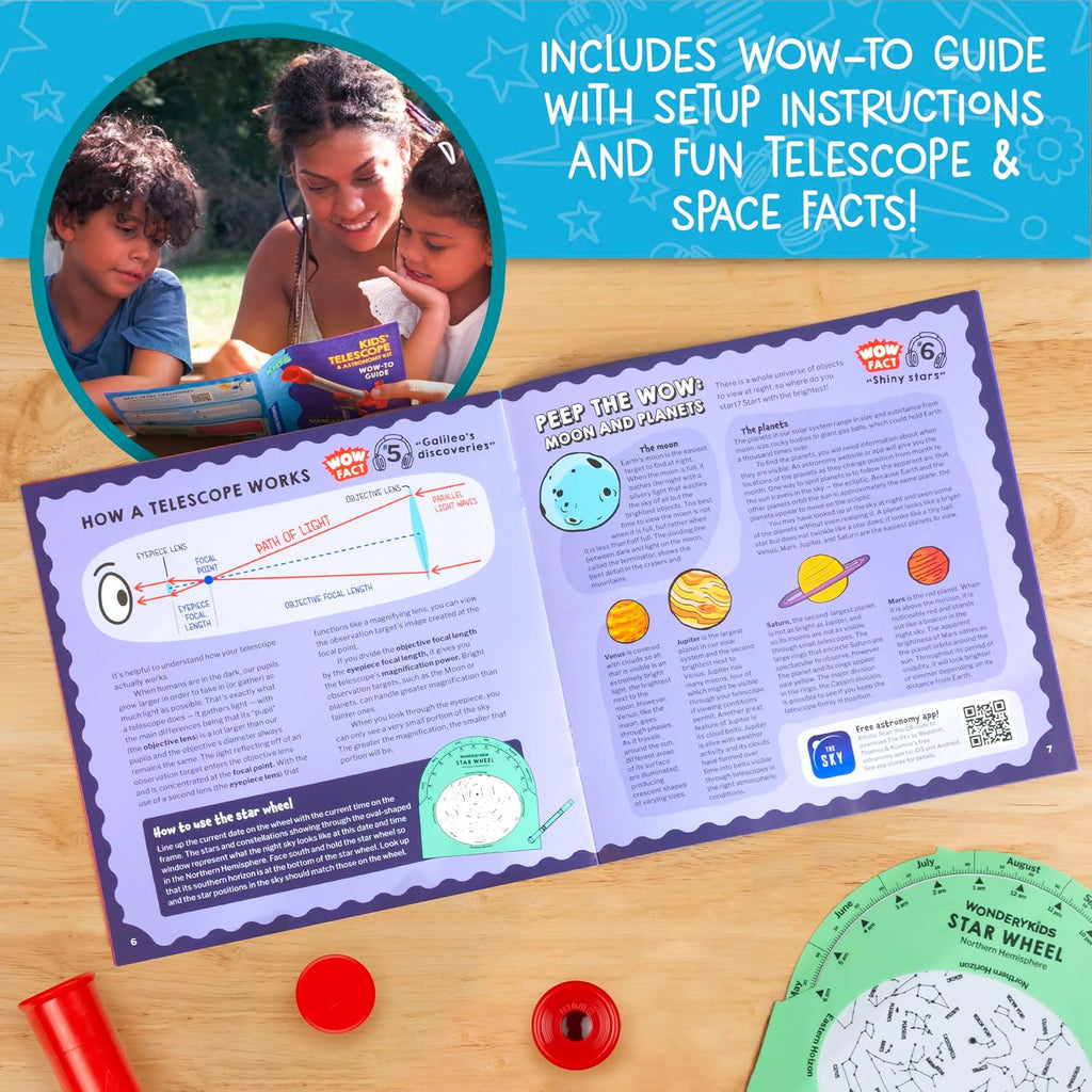 Kit de telescopio y astronomía para niños, aumento de 25x y 50x, trípode ajustable de 48 pulgadas, incluye rueda de estrella y contenido de audio complementario, introducción a la astronomía para mayores de 6 años por Thames & Kosmos
