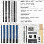 H & B Kit de dibujo profesional de 40 piezas, kit completo de artista, incluye lápices de grafito, pasteles, sacapuntas y borrador