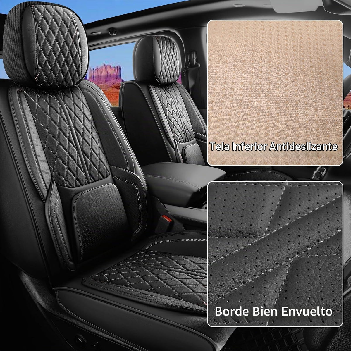 Funda de asiento de automóvil ajuste personalizado para Dodge Ram 1500 2500 3500 2002-2026, juego de fundas de asiento de piel sintética compatible con cojines de cabina regular Crew Quad de camioneta (negro, juego completo, parte trasera curvada)