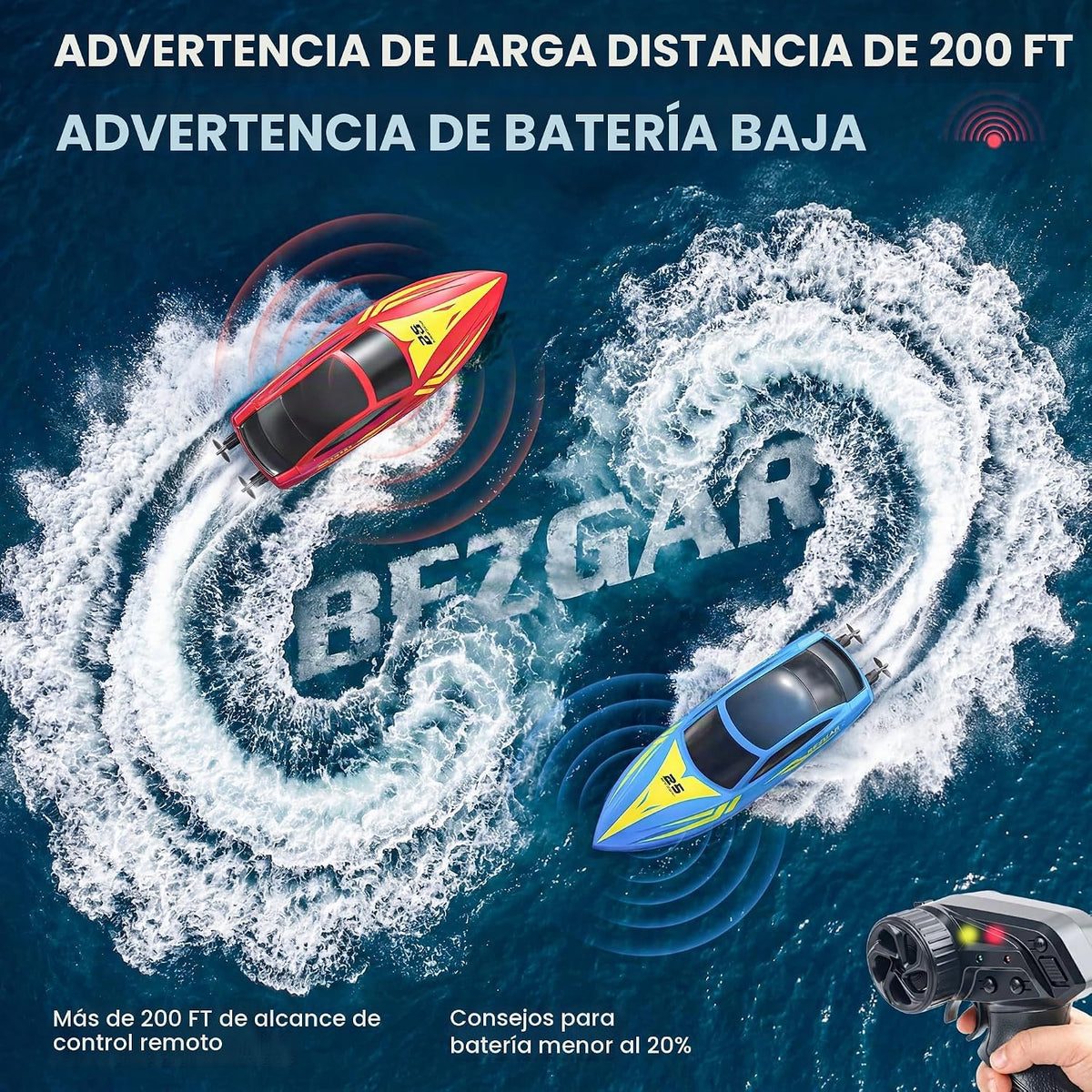 BEZGAR Barco RC de 10 pulgadas, paquete de 2 con 7 efectos LED y tiempo de