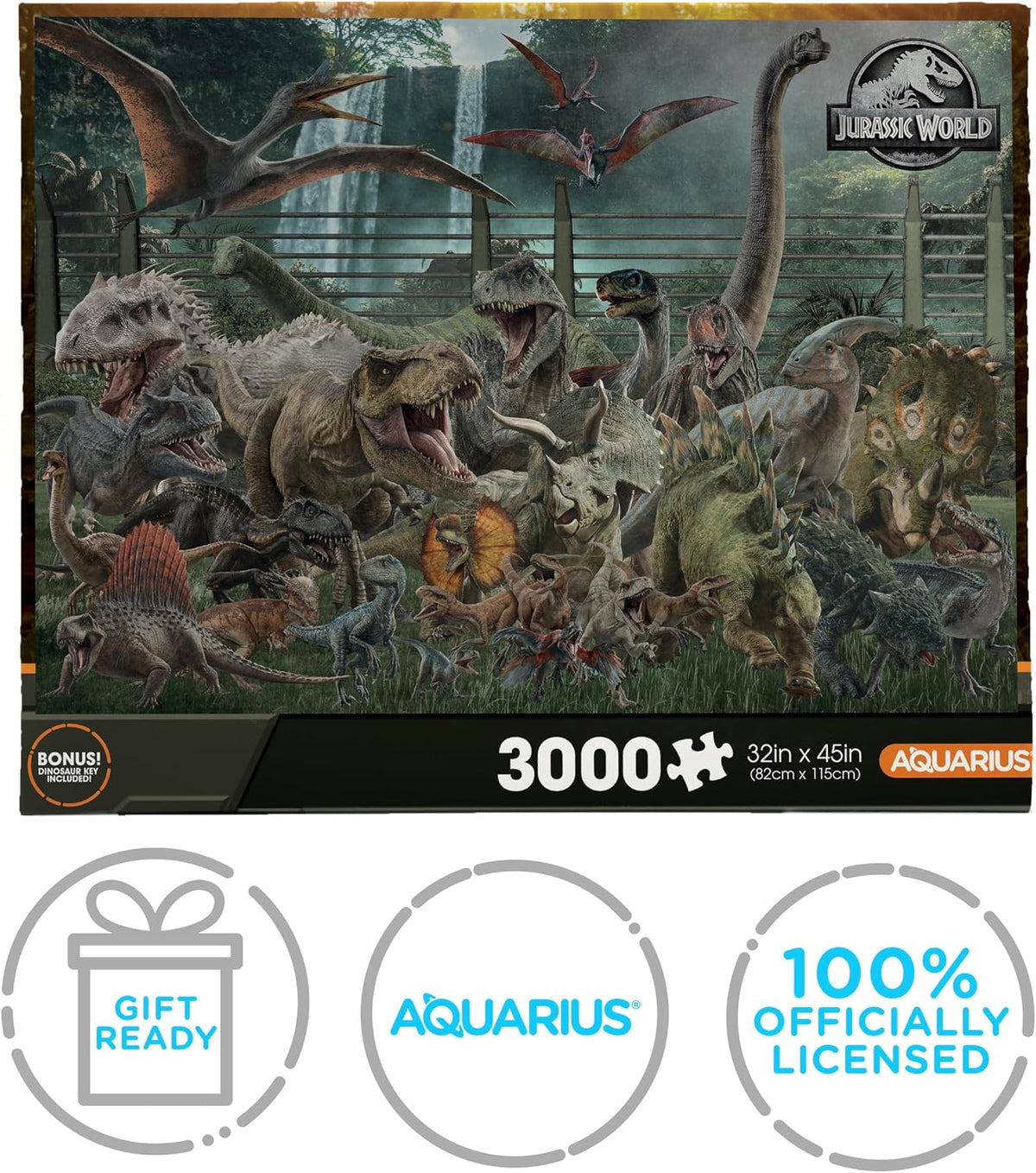 AQUARIUS Jurassic World - Rompecabezas de 3000 piezas con tabla de tallas de dinosaurios