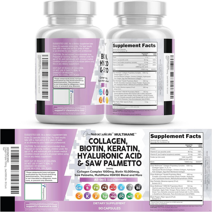 Clean Nutraceuticals Pastillas de Colágeno 1000mg Biotina 10000mcg...