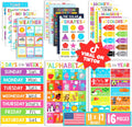 16 carteles educativos para decoración de aula y jardín de infantes, suministros de escuela en casa para bebés a niños de 3.º grado, materiales laminados de prekín: mapa de EE. UU. y del mundo, alfabeto ABC, formas, días de la semana