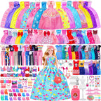 342 piezas de ropa y accesorios para muñecas con muñeca, vestidos de princesa, vestidos de moda, parte superior, pantalones, trajes de baño, zapatos, perchas y otros accesorios, juego de muñeca