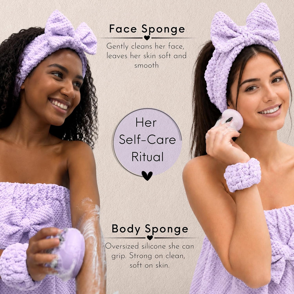 Juego de ducha eléctrica: accesorios de baño de lujo para mujeres y niñas, incluye toalla para el cuerpo y el cabello, muñequeras, diadema, esponja facial y más, potencia tu rutina (fresco