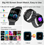 Reloj inteligente para mujeres y hombres, reloj inteligente para mujer de 1.96 pulgadas para responder/hacer llamadas, presión arterial, recursos humanos, monitor de sueño, más de 100 modos deportivos