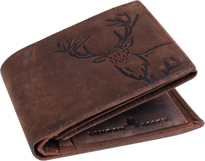 LONDON ALLEY Cartera de cuero marrón vintage de alce para hombre, M...