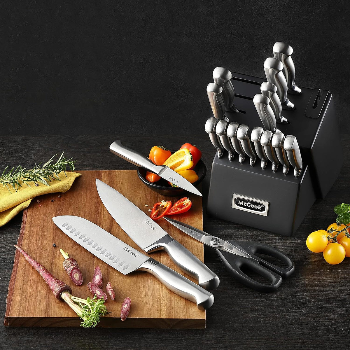McCook Juego de cuchillos de cocina afilados con afilador incorporado