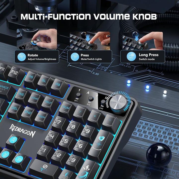 Redragon RM104 Teclado inalámbrico para juegos con perilla, teclado...