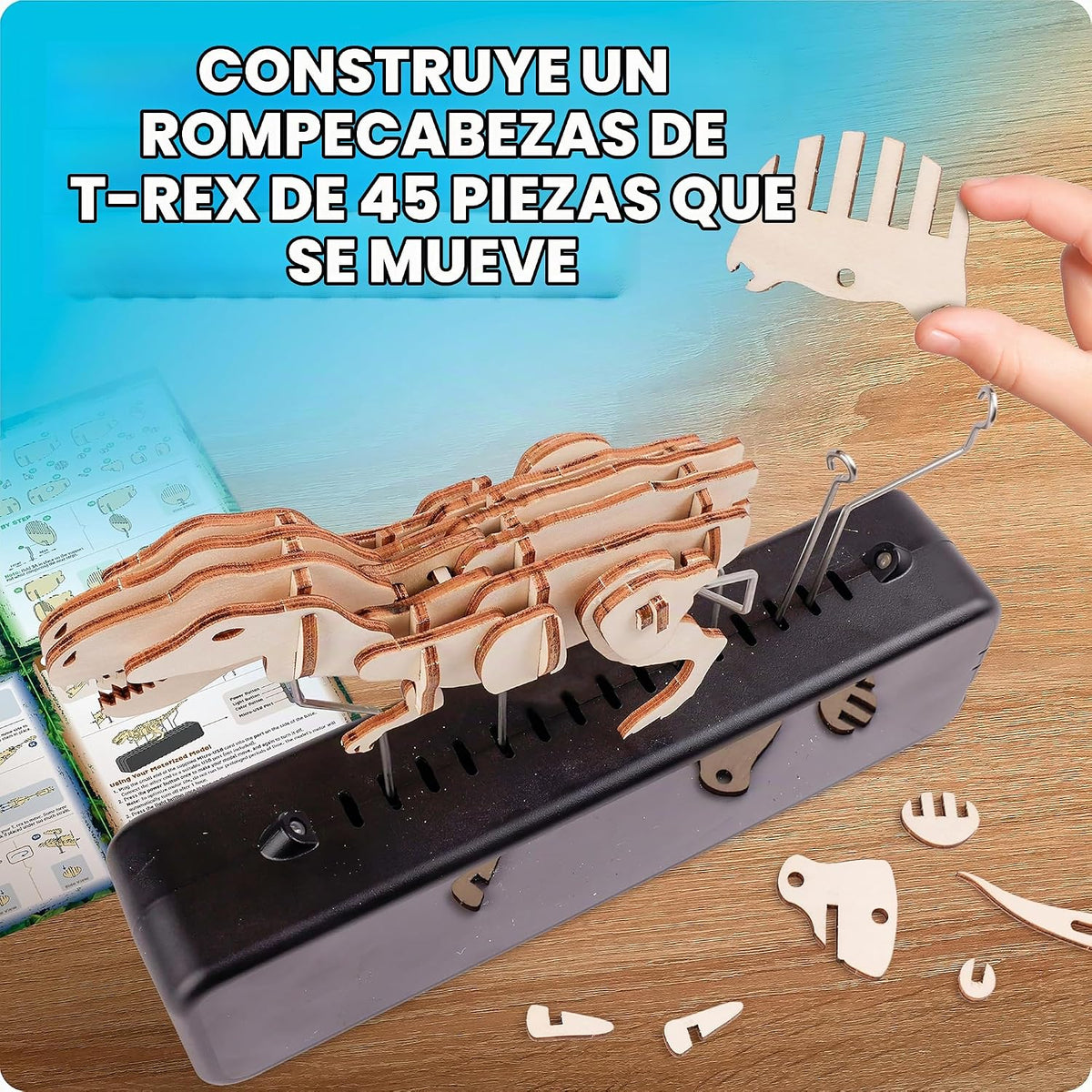 National Geographic Rompecabezas 3D Motorizado T. Rex Kit de Madera de Dinosaurio para Niños