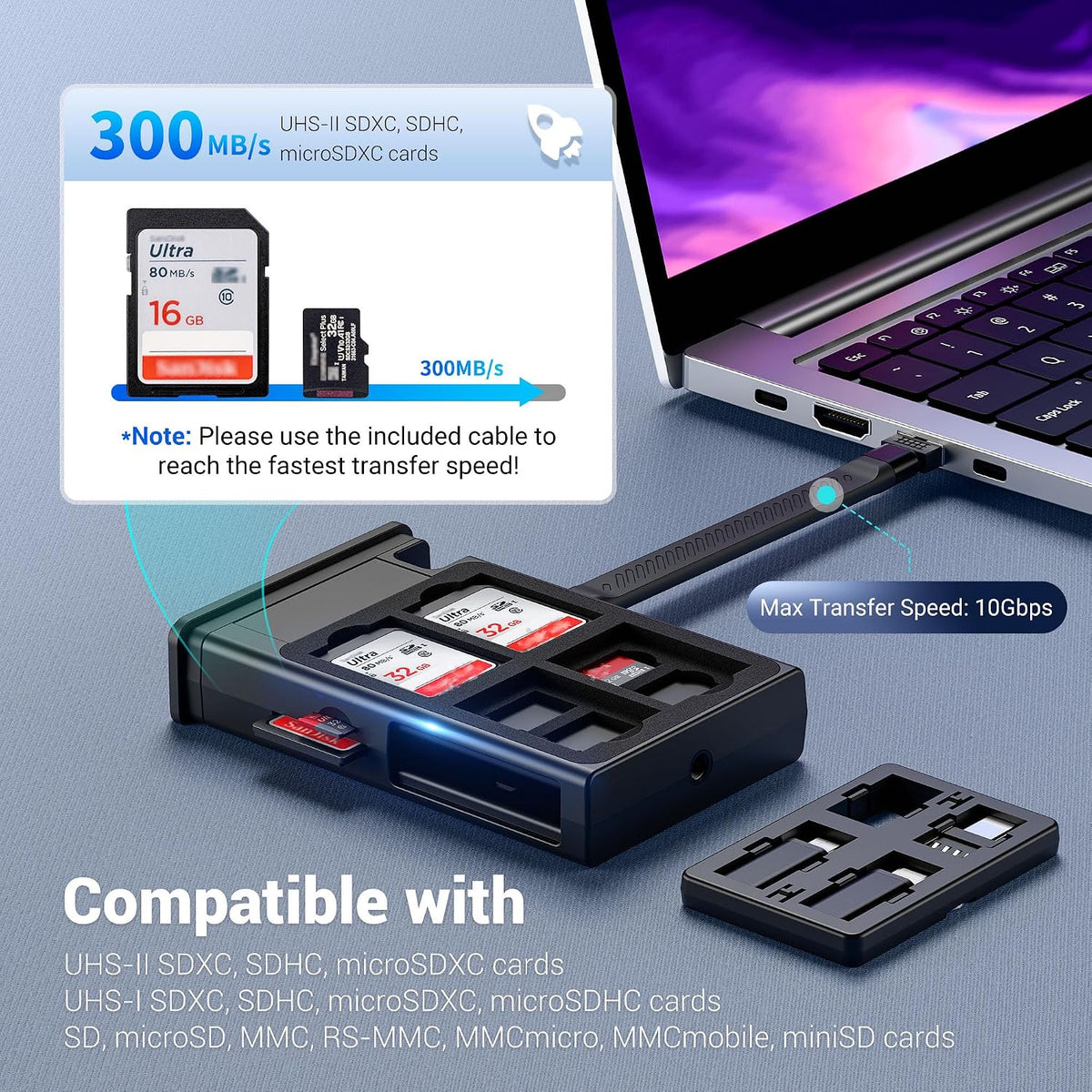Funda de aluminio para tarjetas de memoria y lector USB-C de alta velocidad