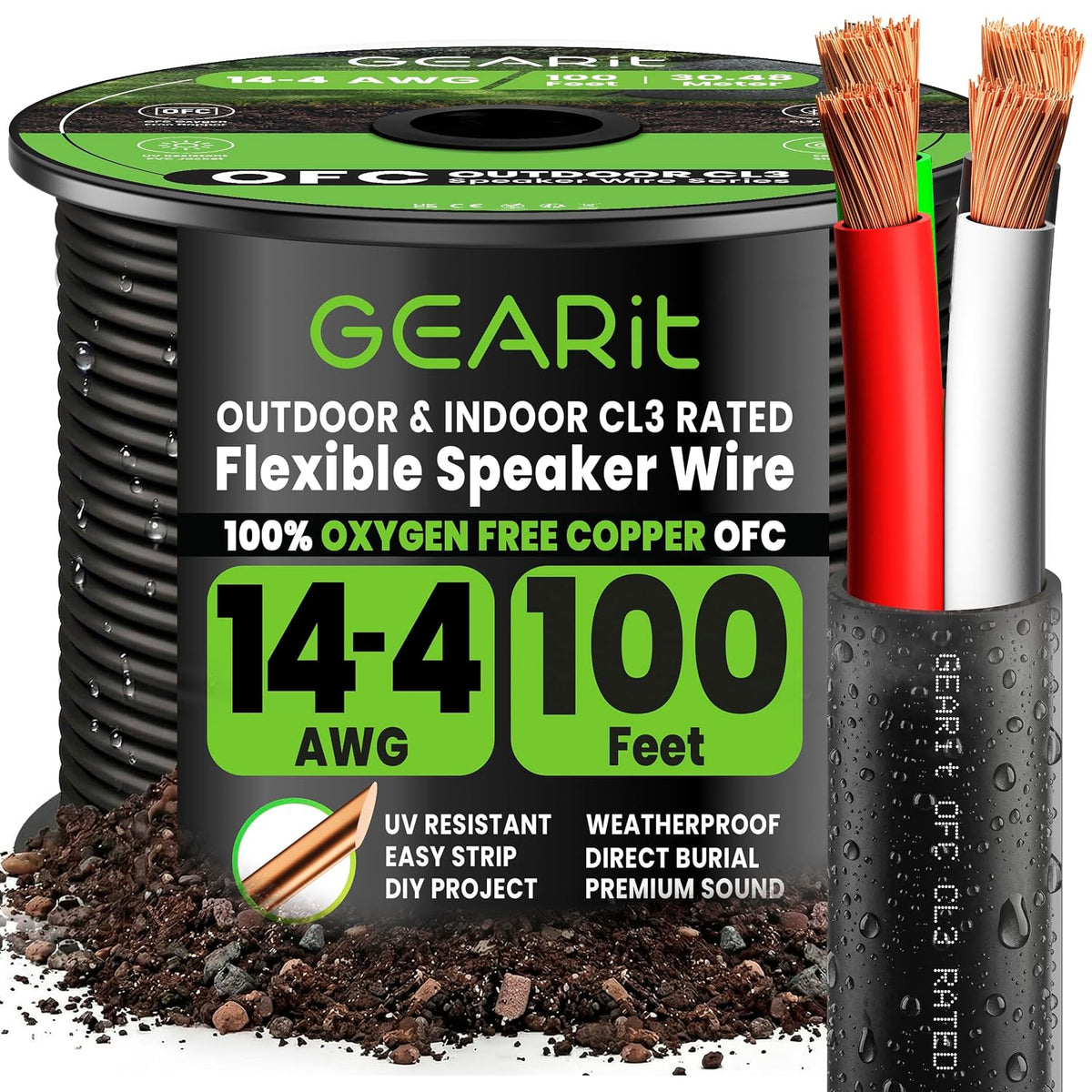 GEARit Cable de altavoz calibre 14, 100 pies, cable de altavoz de entierro