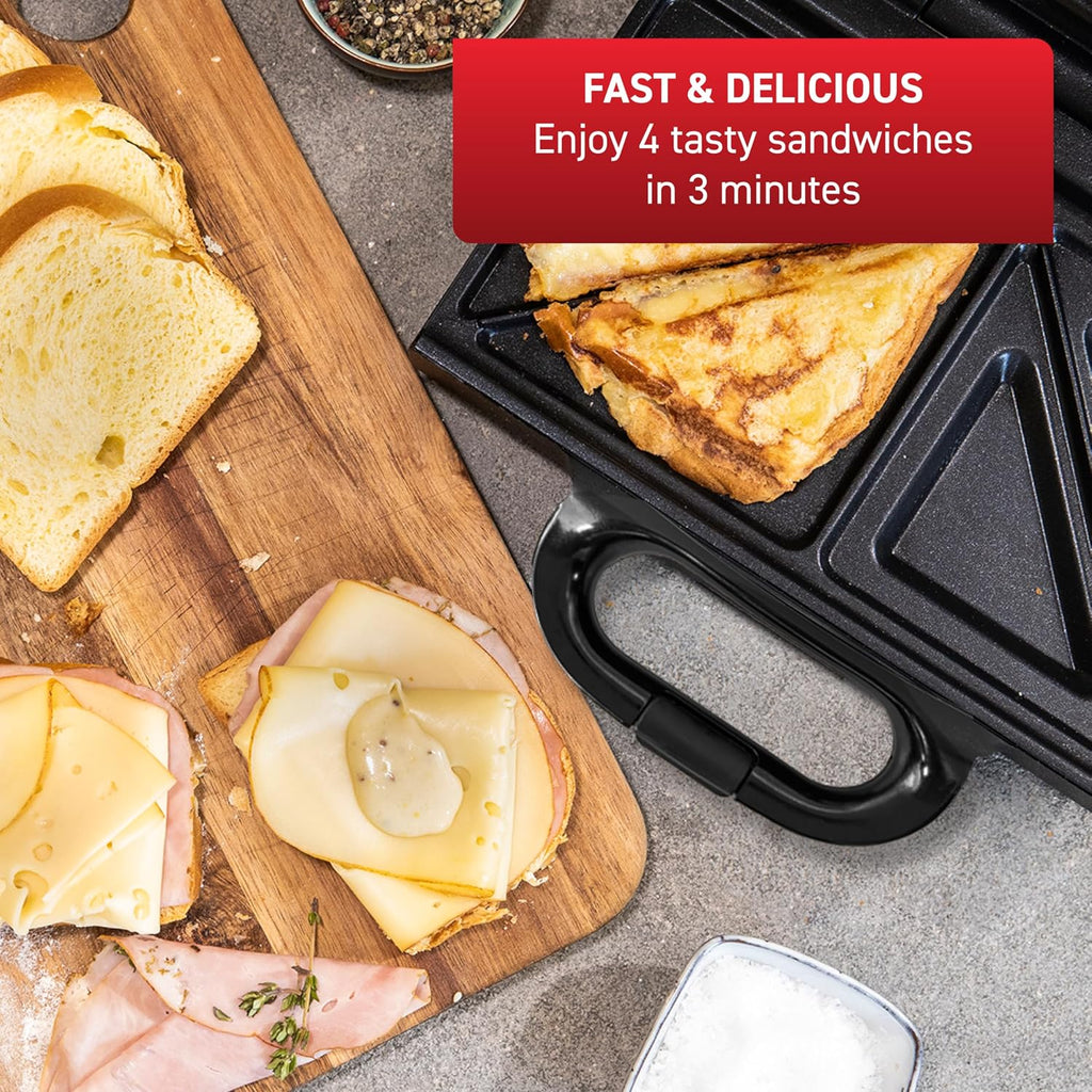 T-fal Sandwichera compacta, acero inoxidable, fácil de limpiar, luces indicadoras, mango de tacto frío, queso a la parrilla, Panini, 625 vatios, negro