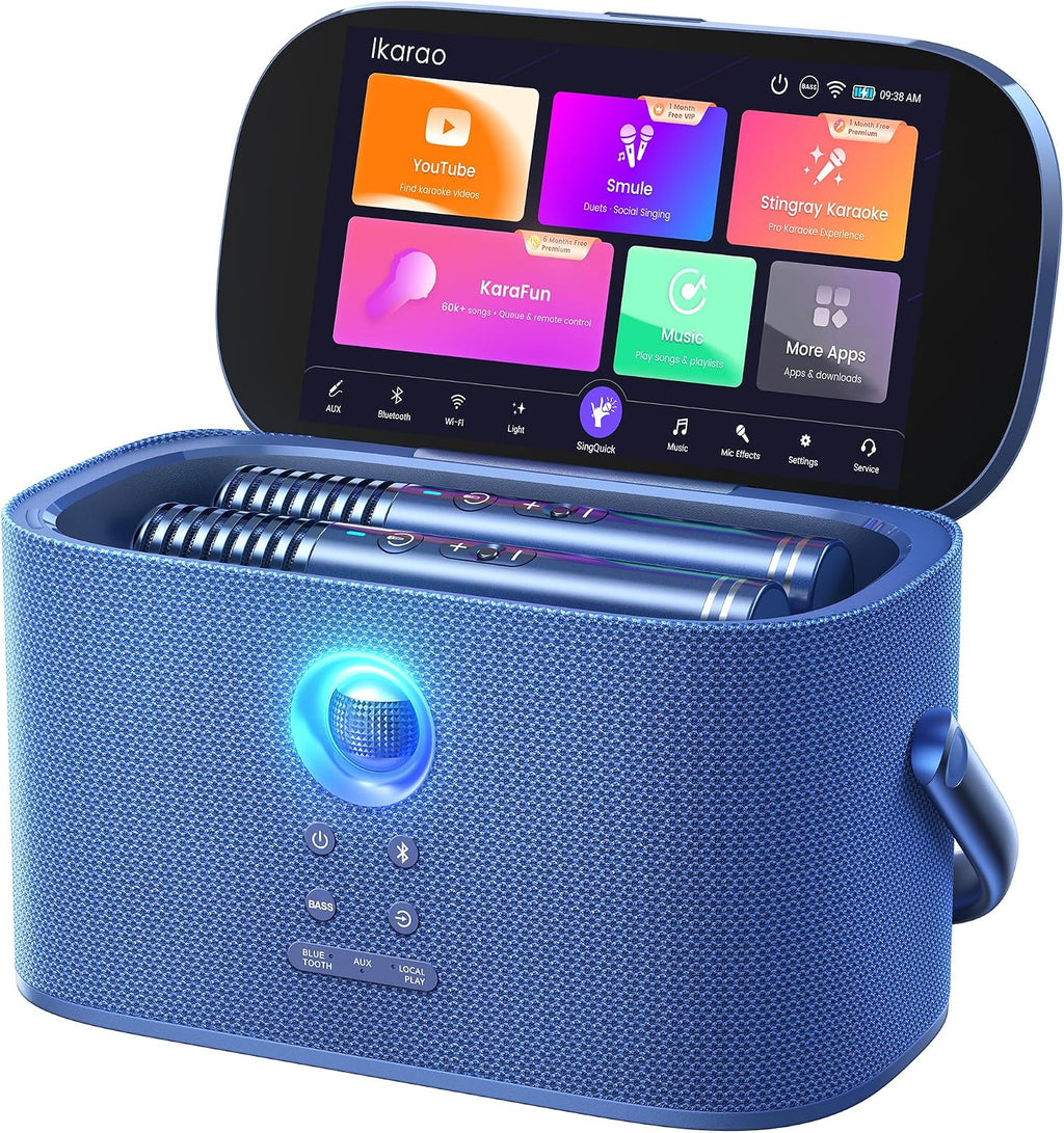 Ikarao Máquina de karaoke para adultos, 2 micrófonos de carga automática