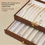 Caja de collar con cerradura de nogal negro, caja organizadora de joyas de