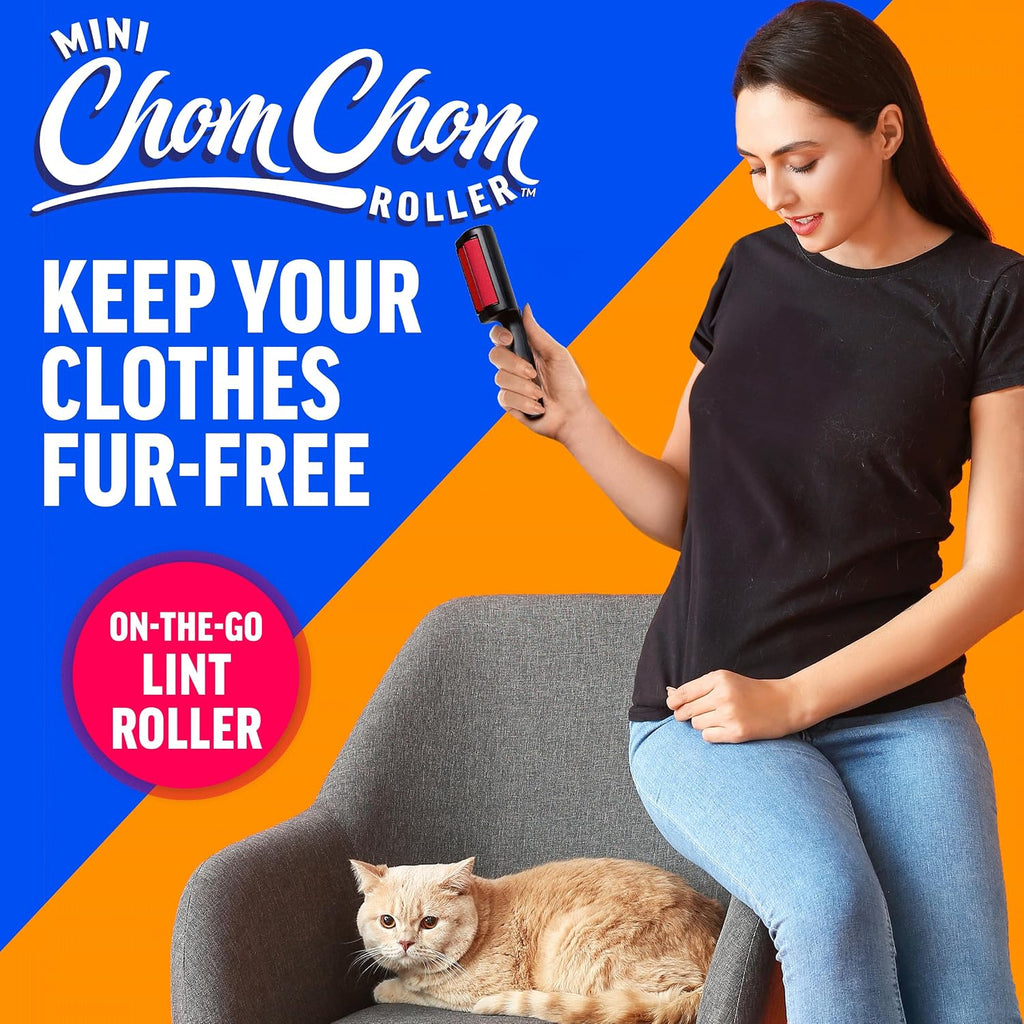 ChomChom Roller Removedor de pelo de mascotas – Rodillo reutilizable para eliminar pelusas para ropa, sofás, autos y viajes – Removedor de pelo de gatos y perros, compacto, no necesita recambios pegajosos (mini rodillo)