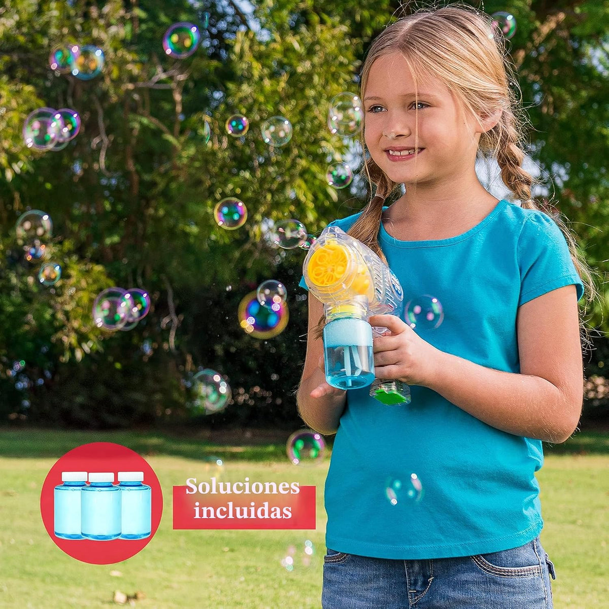 JOYIN 3 paquetes de pistolas de burbujas con 3 soluciones, máquina sopladora automática de burbujas para niños, recuerdos de fiesta, juguete de verano, cumpleaños, actividades al aire libre e interior