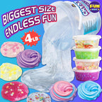 FunKidz - Juguete enorme de 4 libras para niños, cubo de slime transparente y cristalino de 64 onzas líquidas, regalo con 29 juegos de complementos, kit de slime jumbo para niñas y niños regalo de